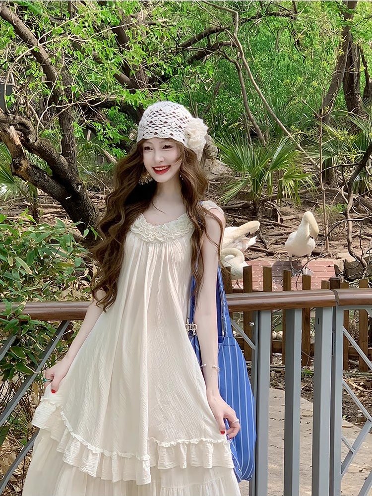 Cool cotton linen tops sling long skirt a set