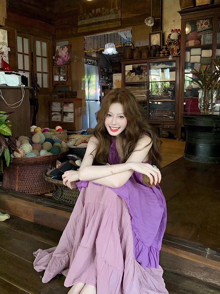 Cool cotton linen tops sling long skirt a set