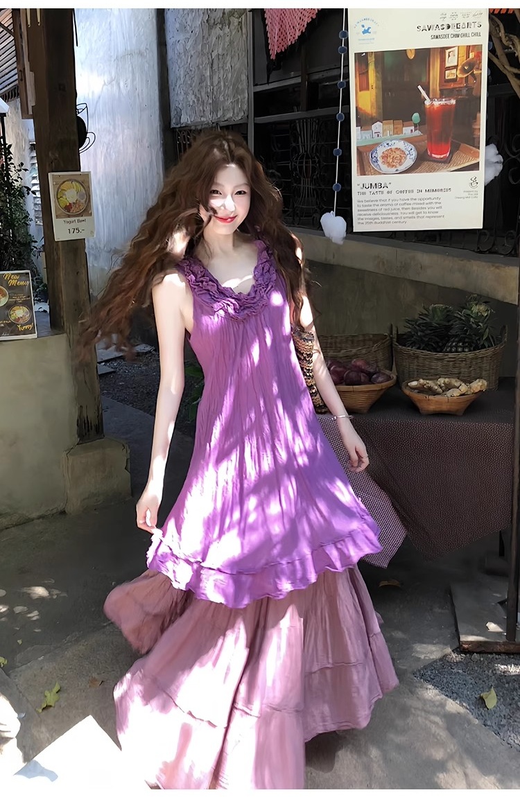 Cool cotton linen tops sling long skirt a set