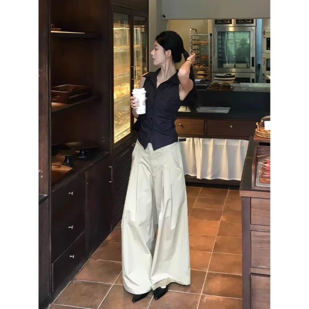 Slim sleeveless vest wide leg loose casual pants for women