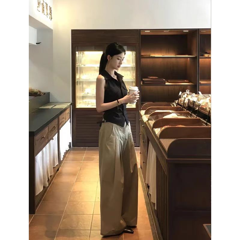 Slim sleeveless vest wide leg loose casual pants for women
