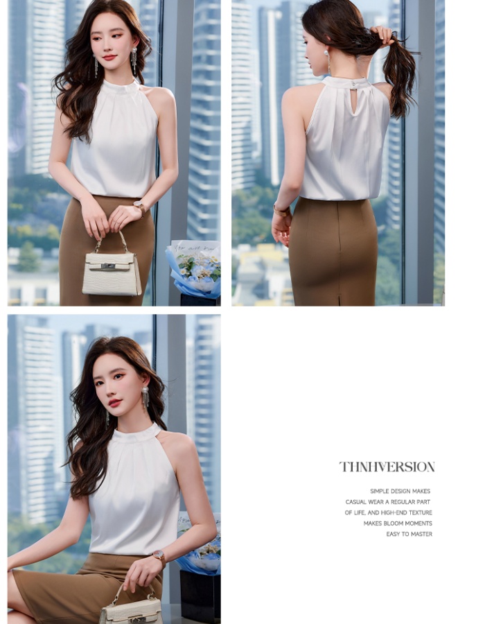 Pure satin sling small shirt all-match light summer tops