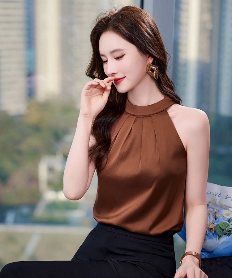 Pure satin sling small shirt all-match light summer tops