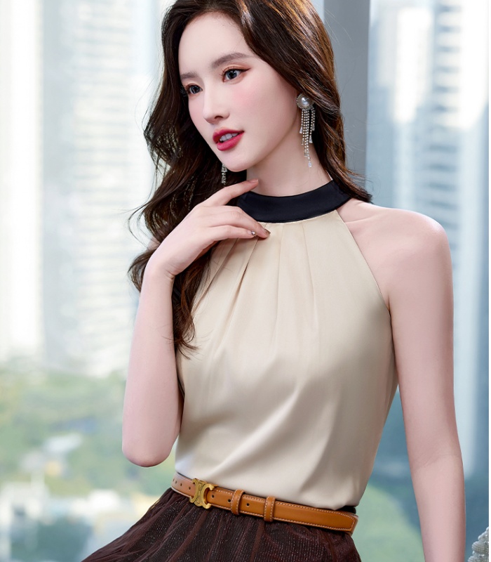 Pure satin sling small shirt all-match light summer tops