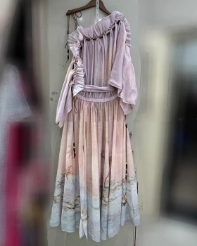 Drawstring sandy beach long silk linen ladies dress