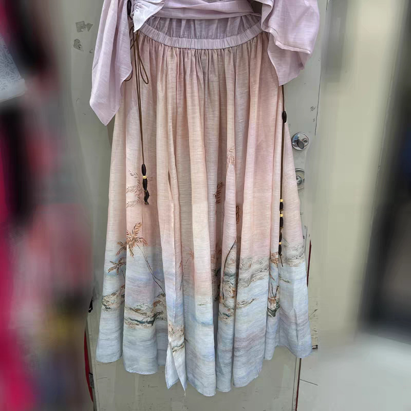 Drawstring sandy beach long silk linen ladies dress