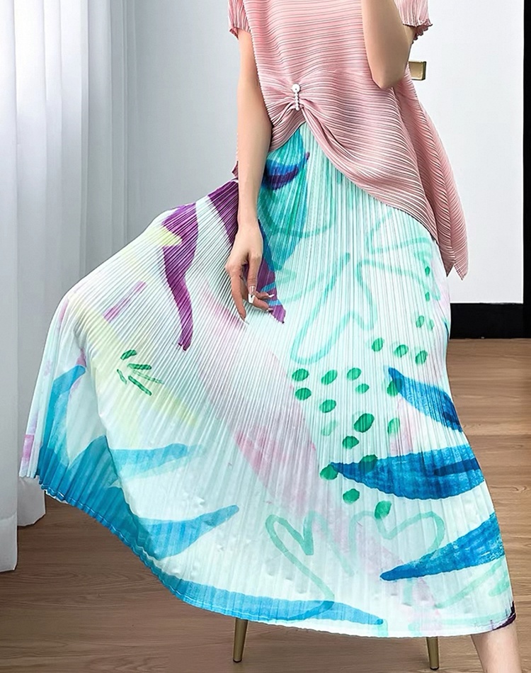 Pleated mermaid Pleats Please printing niche summer skirt