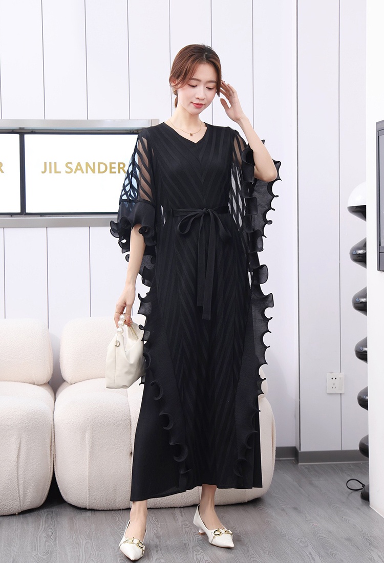 Gauze Pseudo-two irregular fold wood ear large yard dress
