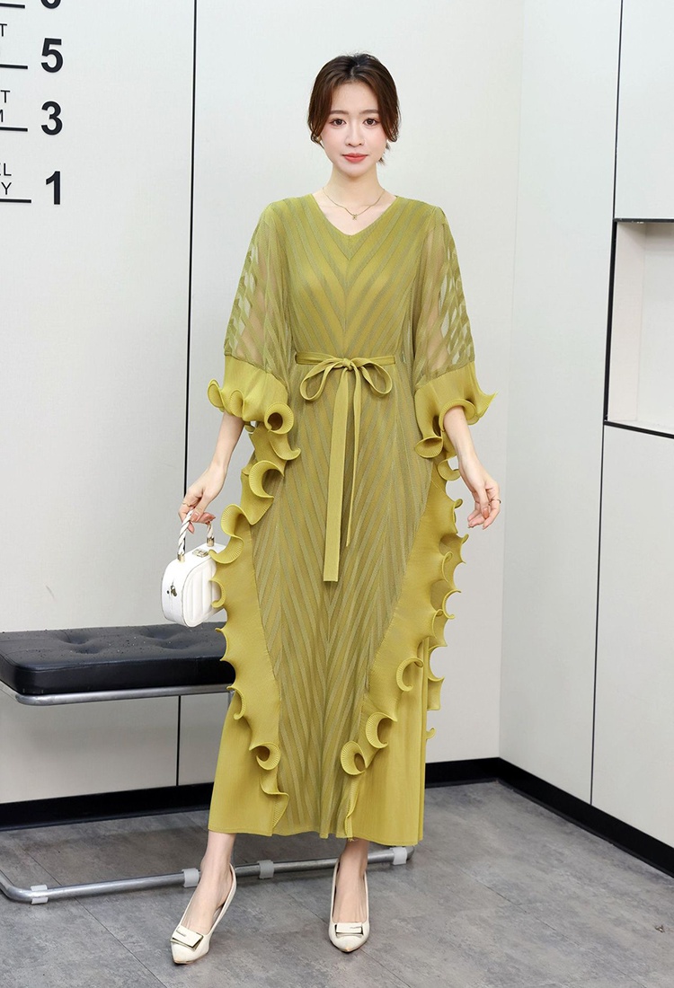 Gauze Pseudo-two irregular fold wood ear large yard dress