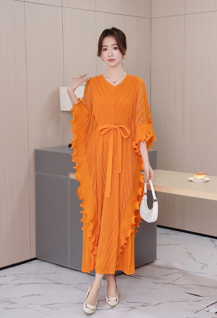 Gauze Pseudo-two irregular fold wood ear large yard dress