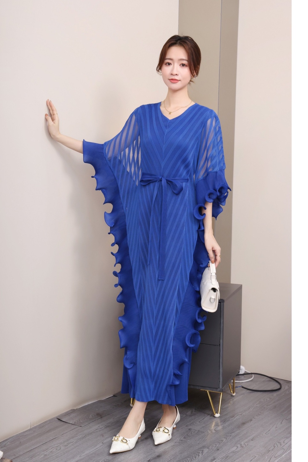 Gauze Pseudo-two irregular fold wood ear large yard dress