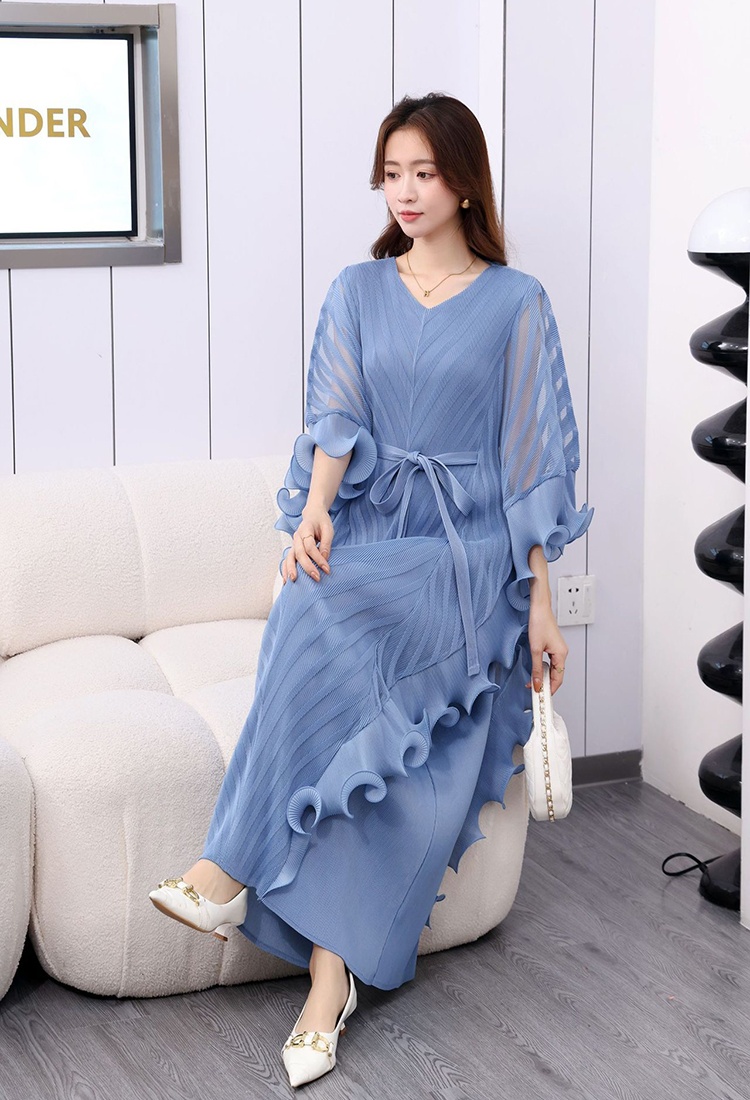 Gauze Pseudo-two irregular fold wood ear large yard dress