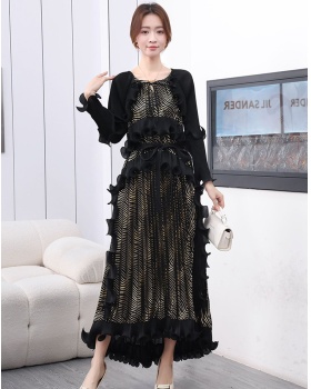 Bronzing frenum crimp dress large yard fold formal dress
