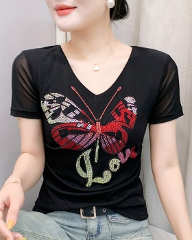 Short sleeve V-neck butterfly fashion fold summer tops