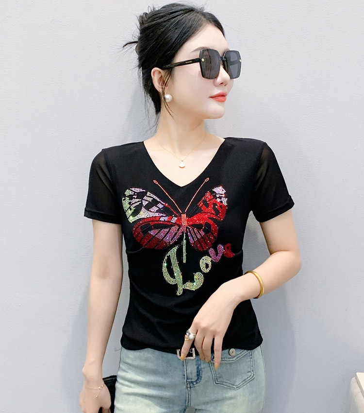 Short sleeve V-neck butterfly fashion fold summer tops