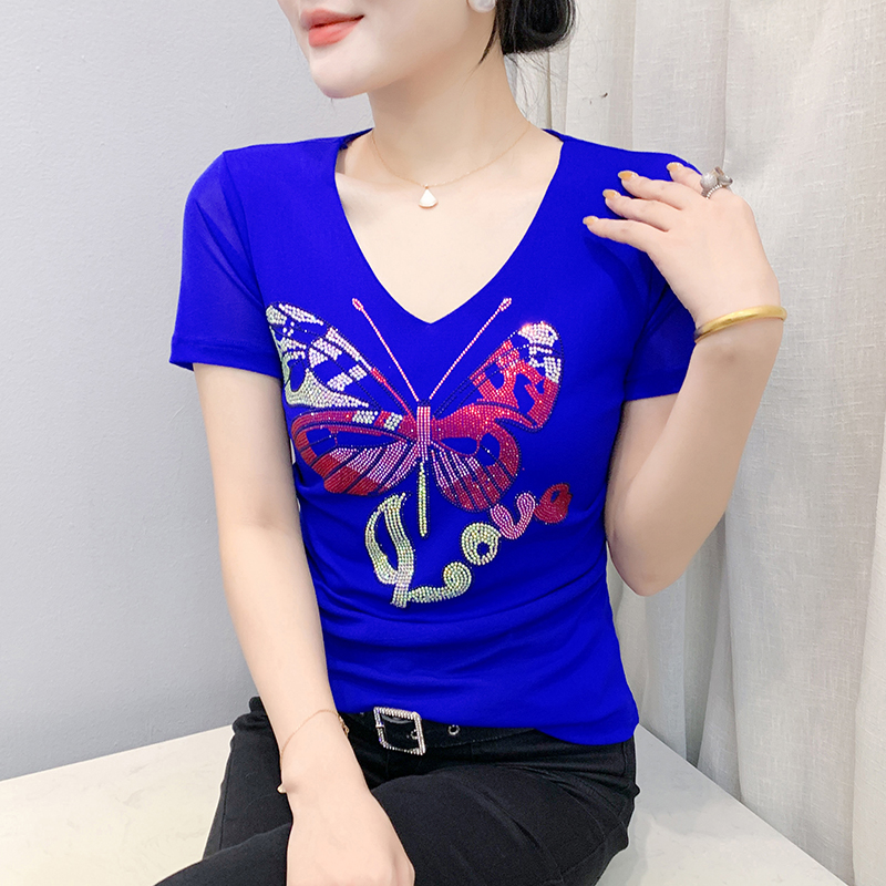 Short sleeve V-neck butterfly fashion fold summer tops