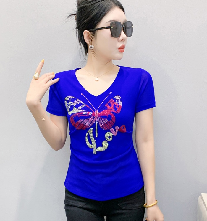 Short sleeve V-neck butterfly fashion fold summer tops