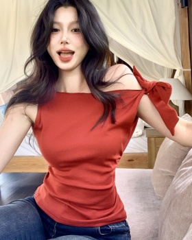 Fold sleeveless red vest irregular summer tops for women