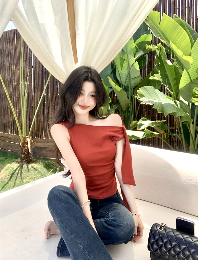 Fold sleeveless red vest irregular summer tops for women