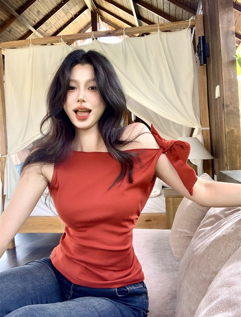 Fold sleeveless red vest irregular summer tops for women