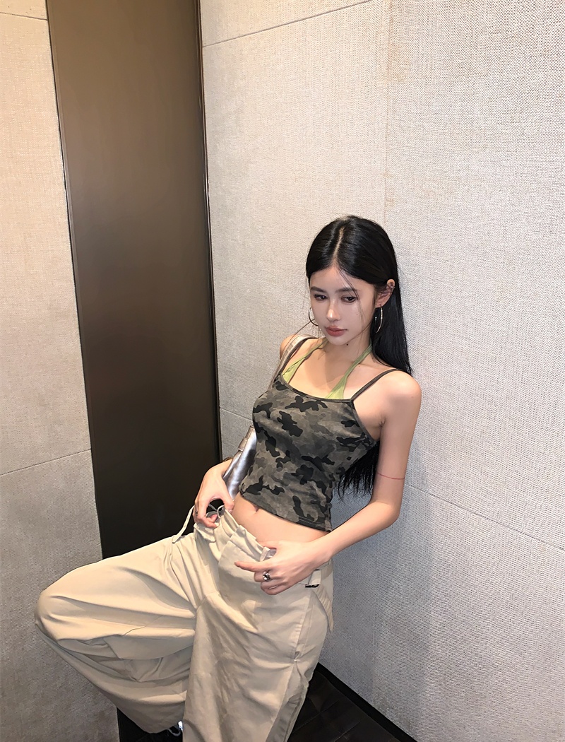 Wears outside camouflage tops halter American style vest