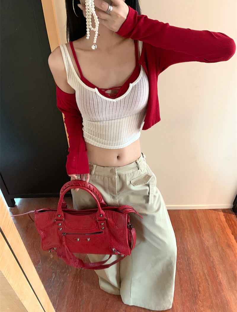 Slim enticement cardigan spicegirl vest 3pcs set