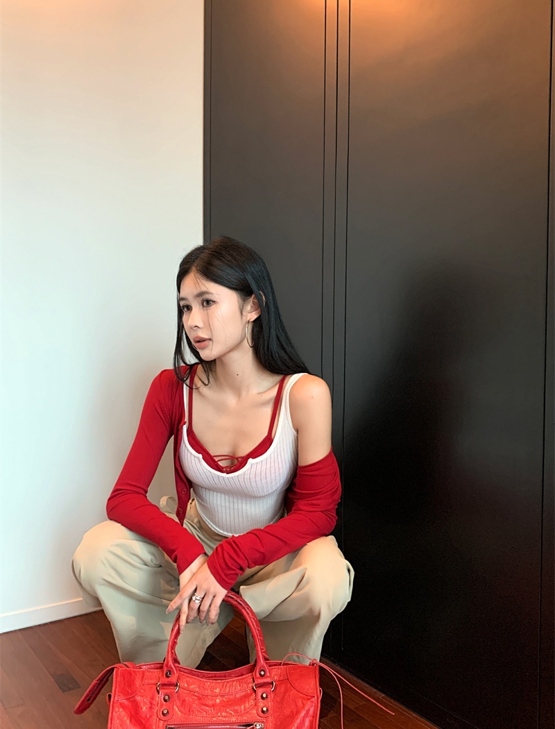 Slim enticement cardigan spicegirl vest 3pcs set