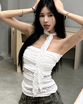 Summer white lace jacquard wrapped chest France style tops