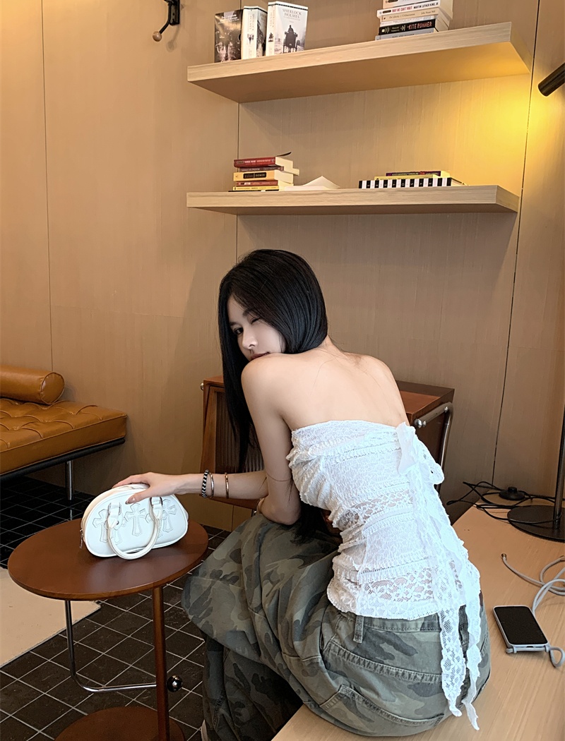 Summer white lace jacquard wrapped chest France style tops