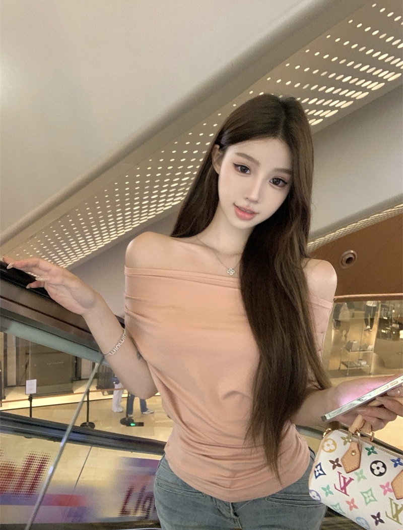 Wear summer tops slim sloping shoulder T-shirt for women