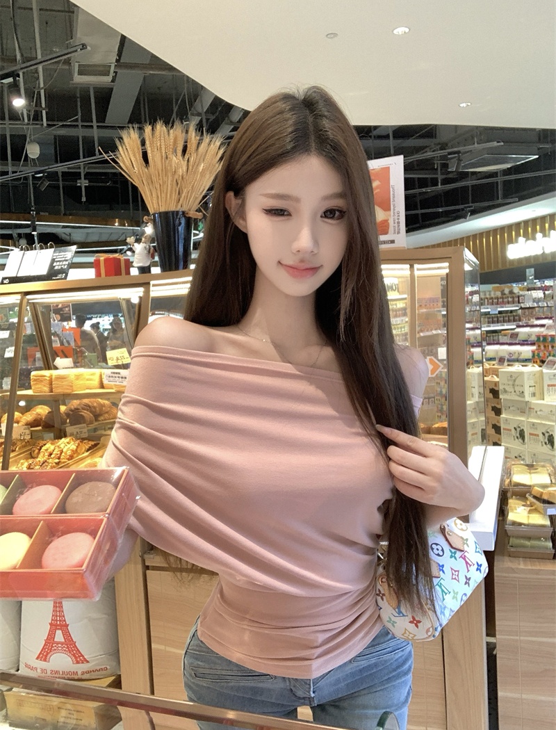 Wear summer tops slim sloping shoulder T-shirt for women