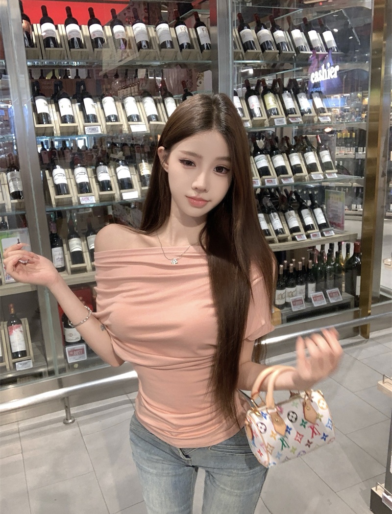 Wear summer tops slim sloping shoulder T-shirt for women
