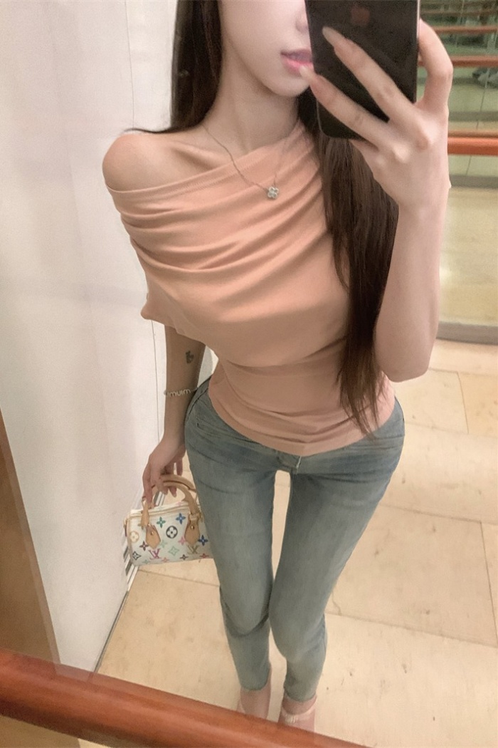 Wear summer tops slim sloping shoulder T-shirt for women