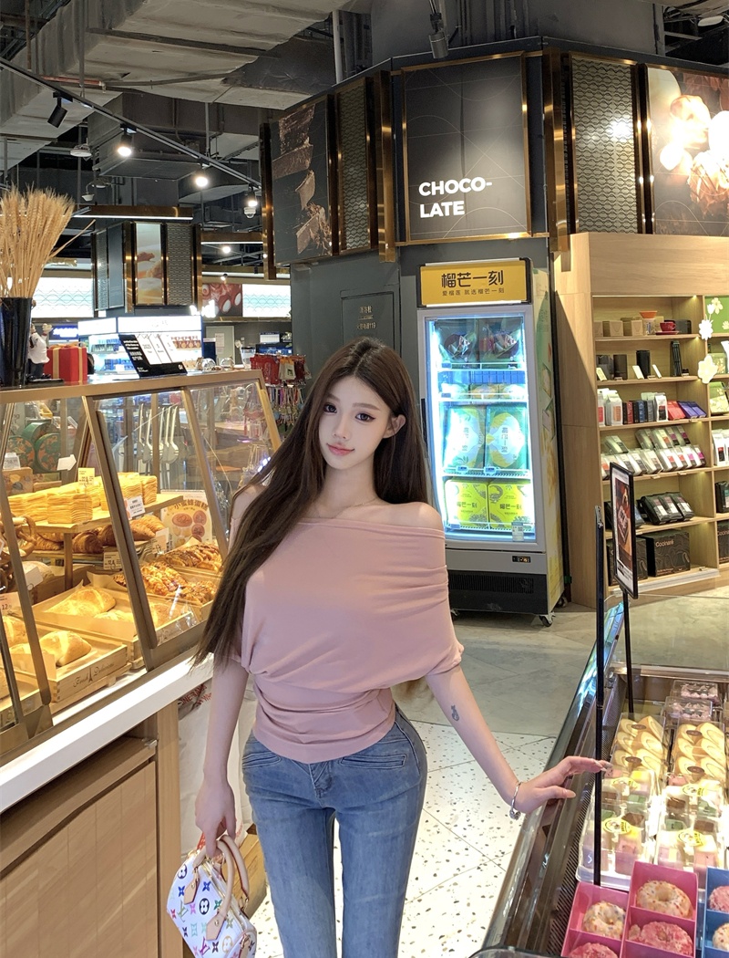 Wear summer tops slim sloping shoulder T-shirt for women
