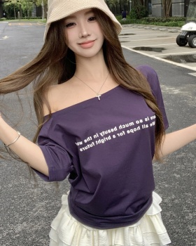 Short sleeve printing T-shirt letters tops for women