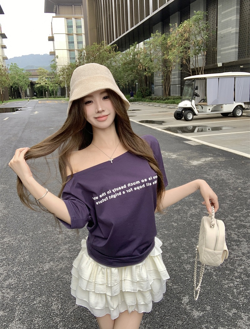 Short sleeve printing T-shirt letters tops for women