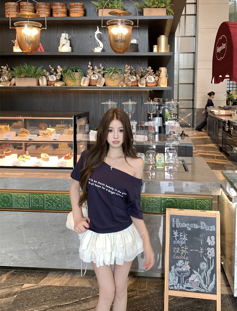 Short sleeve printing T-shirt letters tops for women