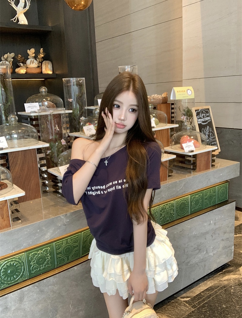 Short sleeve printing T-shirt letters tops for women