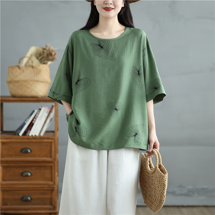 All-match printing T-shirt Korean style round neck tops