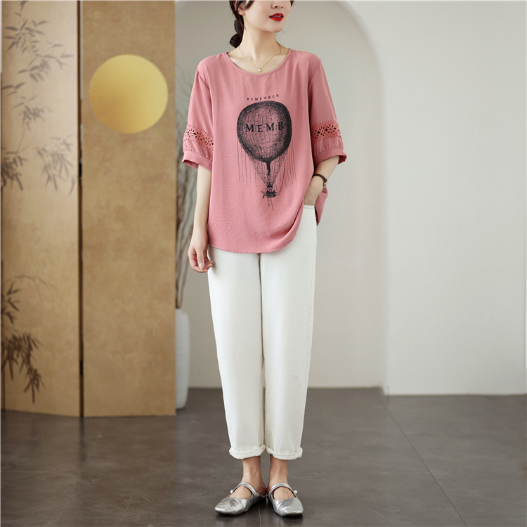 Round neck Korean style T-shirt loose all-match tops