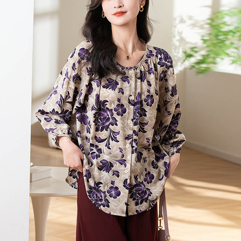 Art large yard round neck summer shirt for women