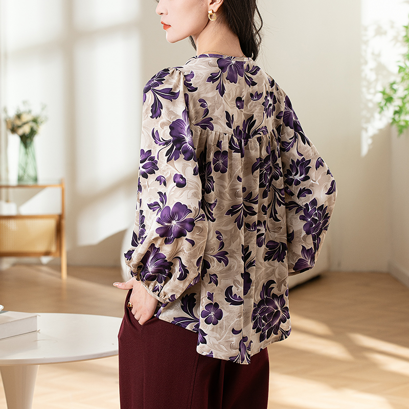 Art large yard round neck summer shirt for women