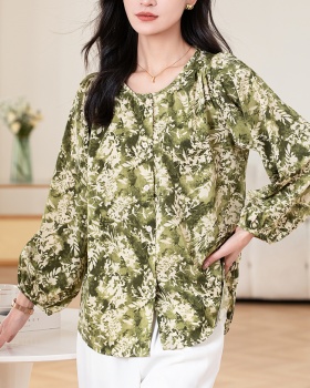 Floral printing chiffon shirt slim long sleeve small shirt