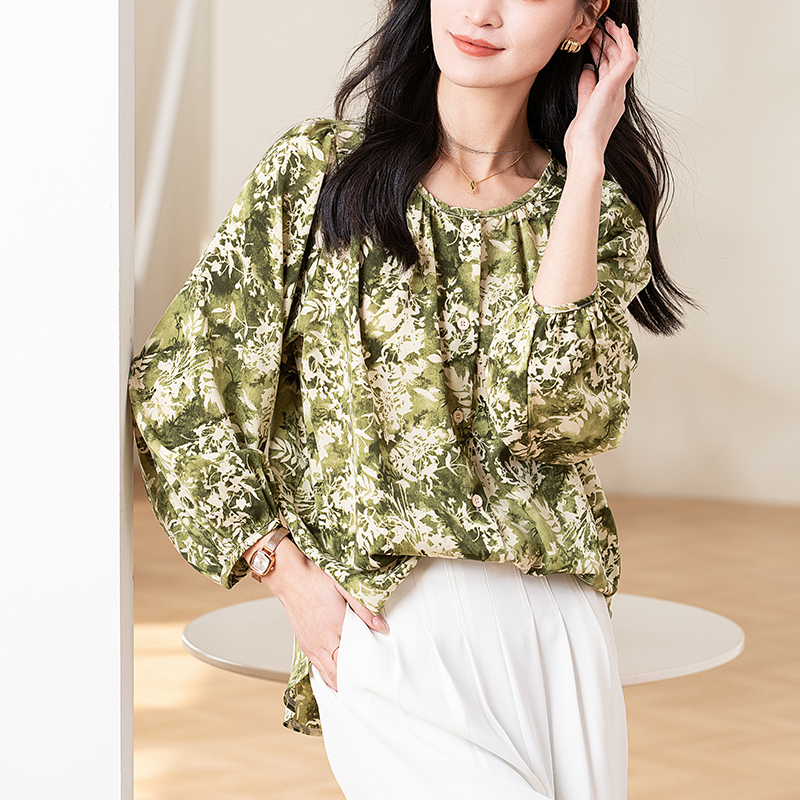 Floral printing chiffon shirt slim long sleeve small shirt