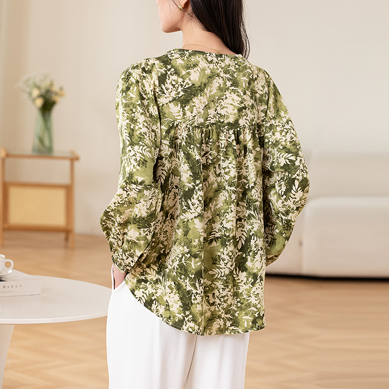 Floral printing chiffon shirt slim long sleeve small shirt