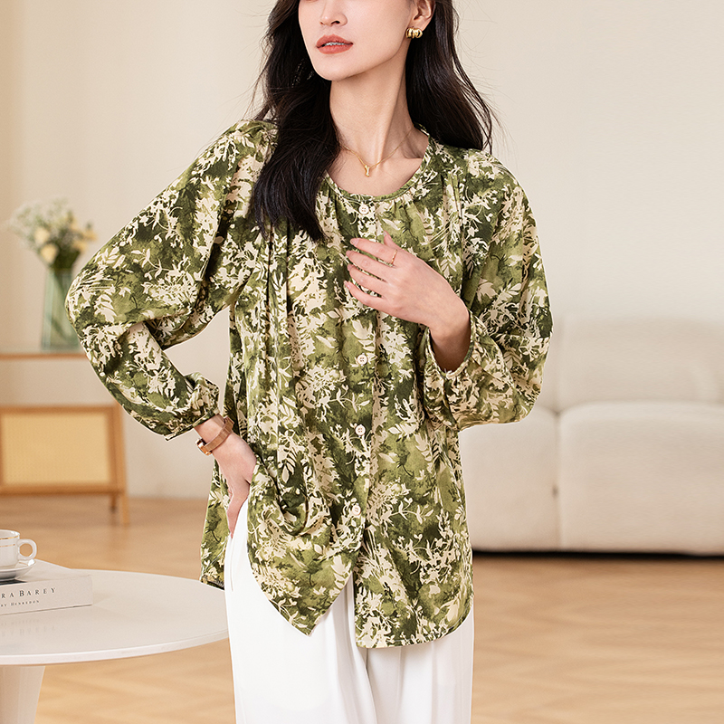 Floral printing chiffon shirt slim long sleeve small shirt