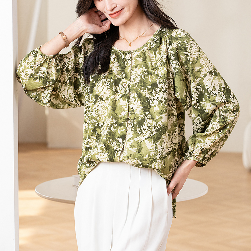 Floral printing chiffon shirt slim long sleeve small shirt