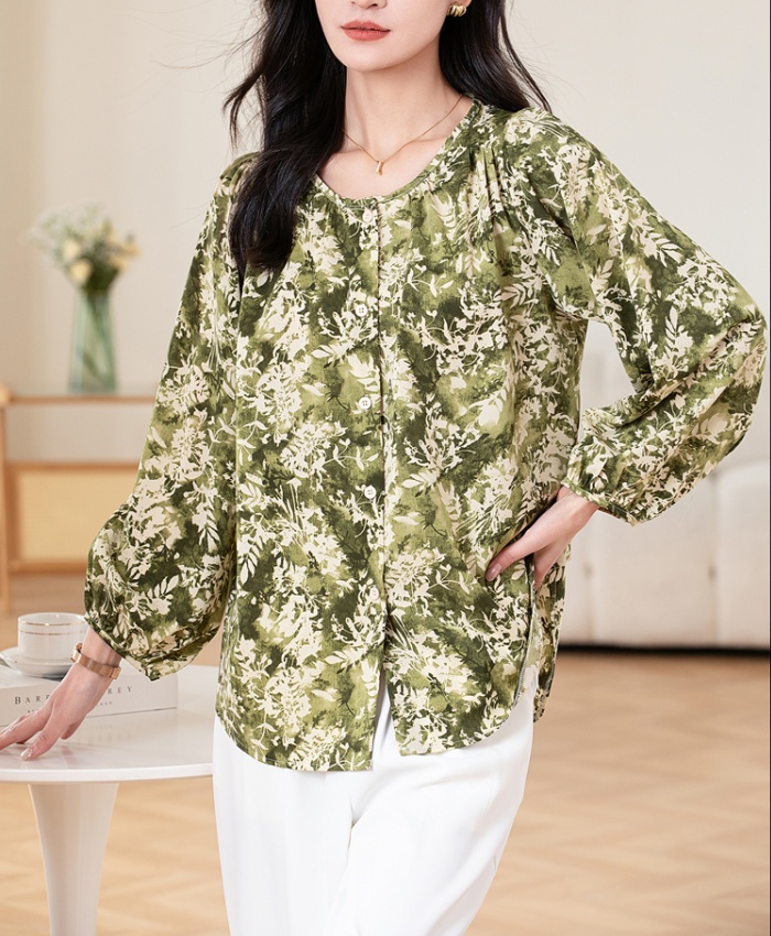 Floral printing chiffon shirt slim long sleeve small shirt