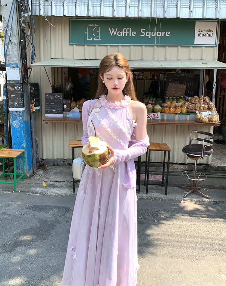 Stereoscopic colors halter temperament tender dress