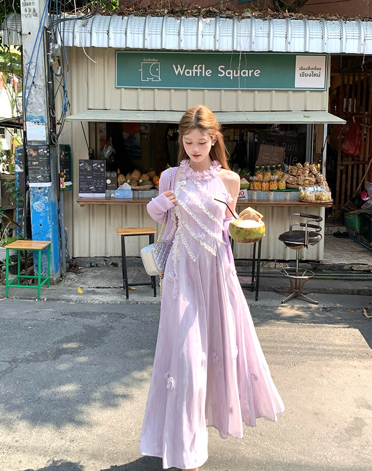 Stereoscopic colors halter temperament tender dress